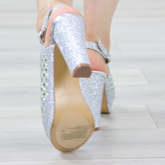 Sparkly Rhinestone Glitter Silver Platform High Heels Open Toe Party Shoes - Picture 12 of 14